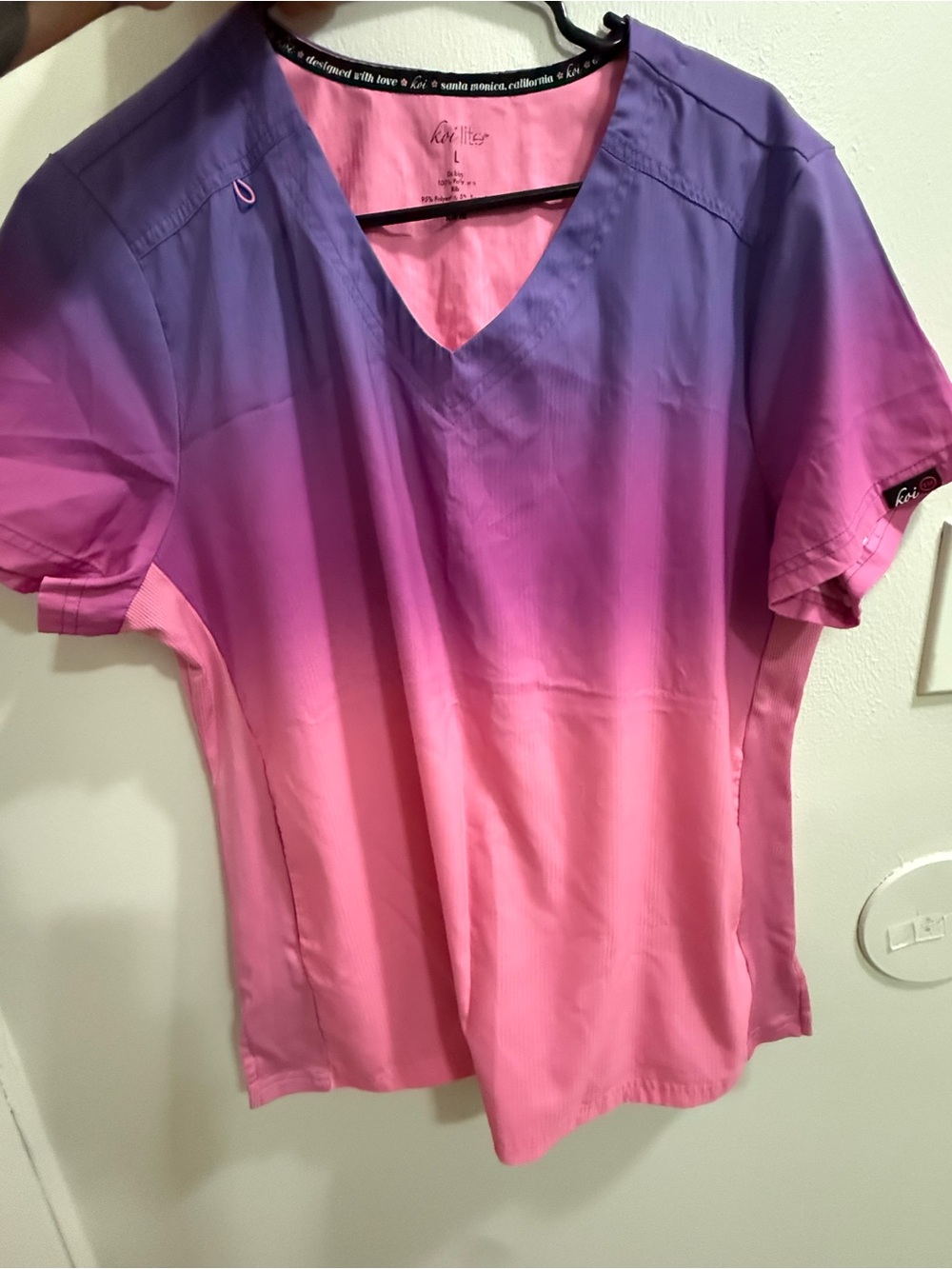 koi Women's Ombre V-Neck Scrub Top in Pink and Purple